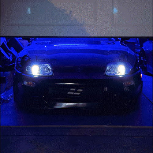 Black Out License Plate, Garage MK4 Toyota Supra Blue Lighting, California License Plate Carbon Fiber Frame