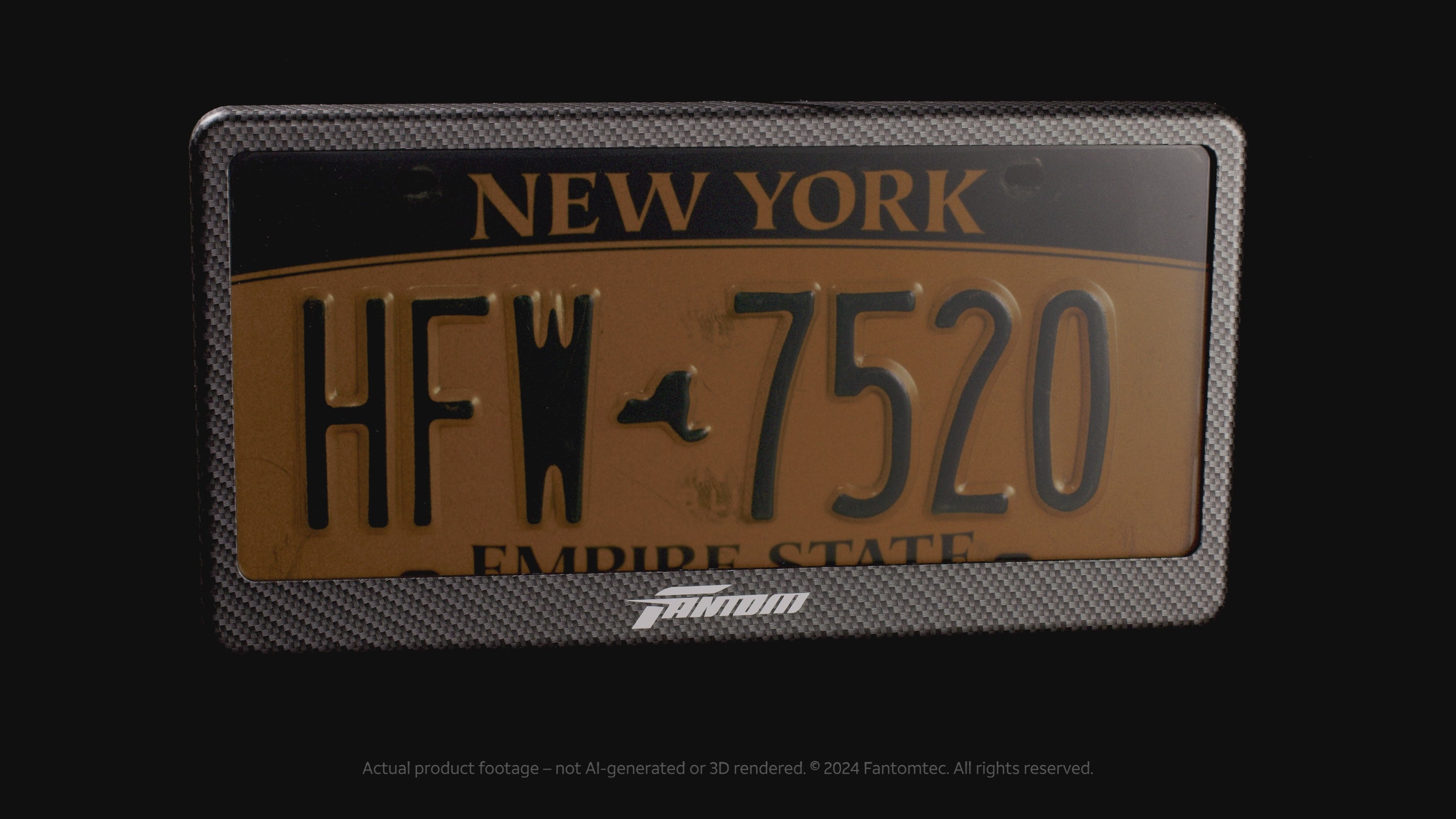 Load video: Blackout Plate Video, Carbon Fiber Frame, New York Yellow Empire state License Plate, Fantom Blackout Plate