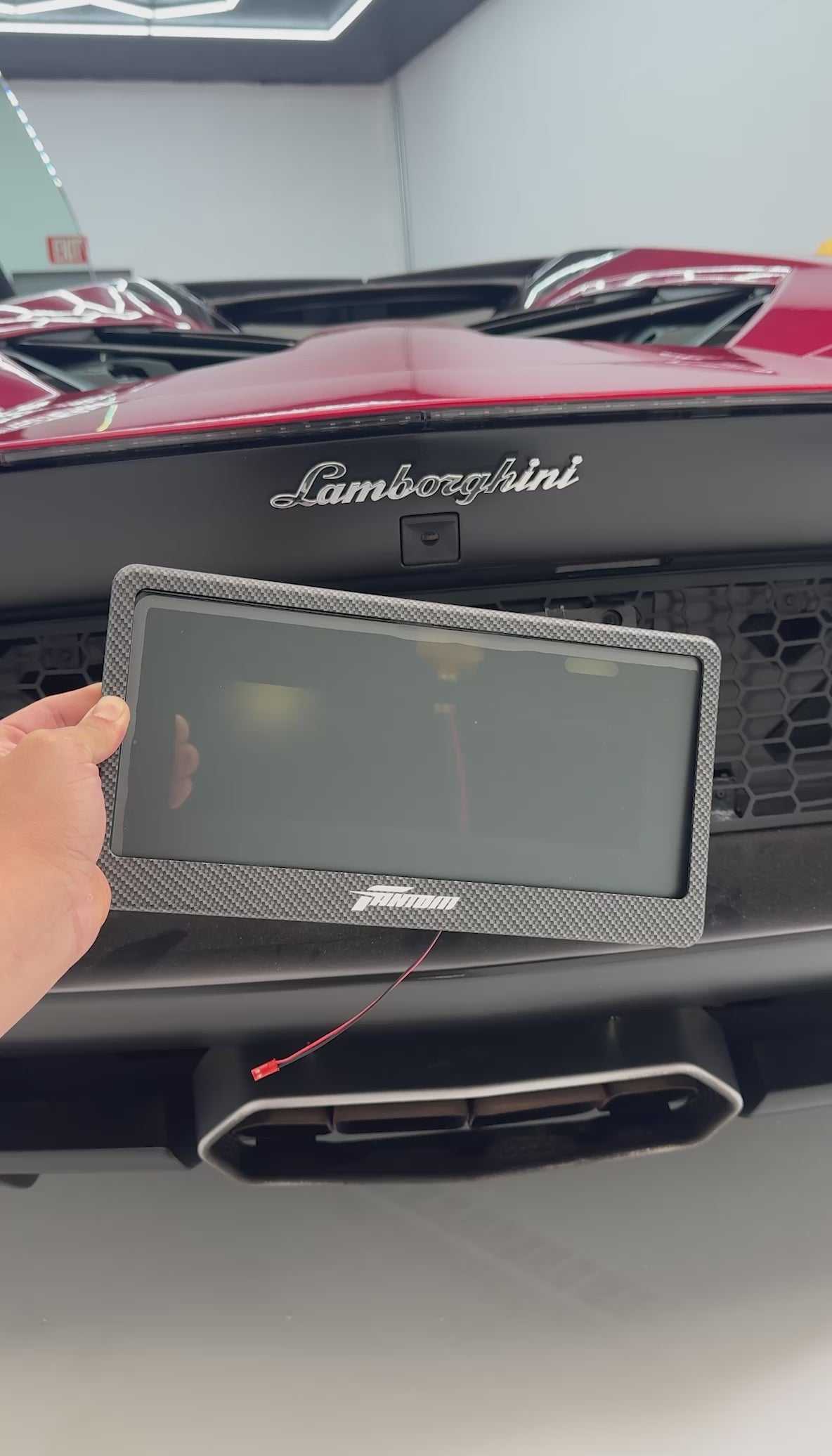 Load video: Black Out License Plate Install, Red Lamborghini Aventador, Video How To Install Blackout Plate On Lamborghini 